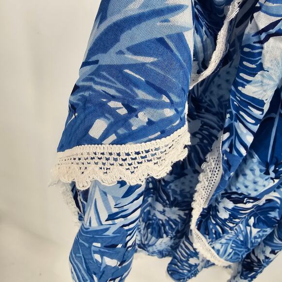 NEW America & Beyond Blue Pineapple Floral Crochet Lace Trim Maxi Dress Cover Up - Picture 9 of 12